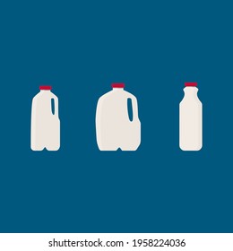 Flat vector illustration set of milk, kefir in different plastic packages. Isolated on white background