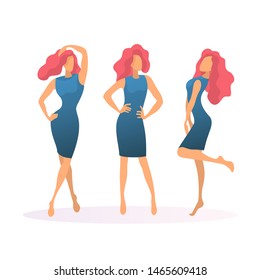 Flat vector illustration - set of photo model woman in several pose.