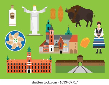 Flat vector illustration set of
Poland consisting of landmark attractions and cultures