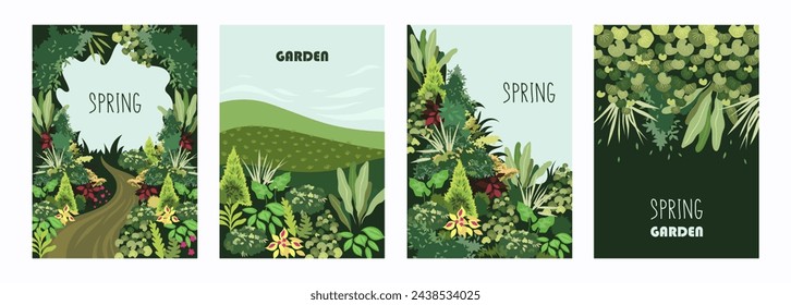 Flat vector illustration. Set of templates for spring banners, cards, posters, covers. 