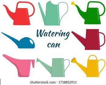 Flat vector illustration: set of watering cans.