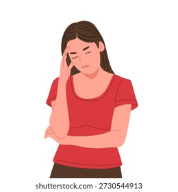 Conjunto de Ilustración vectorial plana de mujeres que experimentan estrés, ansiedad, frustración y presión mental. Personajes de dibujos animados sosteniendo cabezas, calmando la cara y mostrando expresiones preocupadas. Adecuado para conceptos de salud mental, temas de psicología, burnout, conciencia de depresión, estrés en el lugar de trabajo, problemas emocionales, blogs, App, Sitios web y materiales educativos.