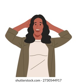 Conjunto de Ilustración vectorial plana de mujeres que experimentan estrés, ansiedad, frustración y presión mental. Personajes de dibujos animados sosteniendo cabezas, calmando la cara y mostrando expresiones preocupadas. Adecuado para conceptos de salud mental, temas de psicología, burnout, conciencia de depresión, estrés en el lugar de trabajo, problemas emocionales, blogs, App, Sitios web y materiales educativos.