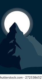 Ilustración vectorial plana de sombra en la montaña de salpicadura de luna