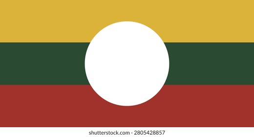 Flat vector illustration of the Shan flag with yellow, green, and red horizontal stripes plus a central white circle for regional symbol design.