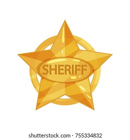 Flat vector illustration of sheriff s vintage golden star with circle and inscription