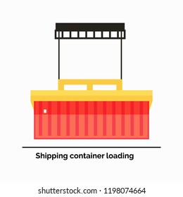 Flat vector illustration of the shipping container loading. Warehouse equipment at port.