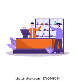 Flat vector illustration of shoe stores have a large sneaker collection and serve shoppers well for landing page, ui, mobile app and website