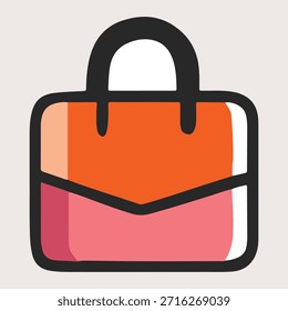 Ilustración vectorial plana de un ícono de bolso de compras con asas, que representa conceptos de venta minorista, compras y comercio electrónico. Aislado sobre fondo blanco.