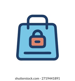 Ilustración vectorial plana de una cesta de la compra con un símbolo de candado que representa compras seguras en línea y protección de datos.