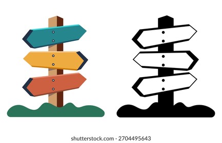 Ilustración vectorial plana que muestra signos direccionales coloridos
