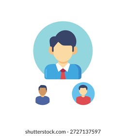 Flat vector illustration showing a corporate hierarchy with team lead at the top and subordinates below. Clean and modern style.