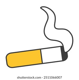 uma ilustração vetorial plana mostrando um cigarro aceso com fumaça subindo o gráfico é minimalista com linhas limpas e uma paleta de cores simples usando branco amarelo e preto