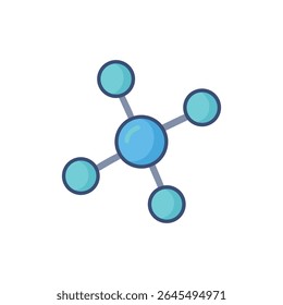 A flat vector illustration shows a blue interconnected nodes network. The composition has a modern, simple and clean style against a White Background.