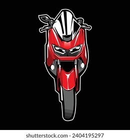 Flat vector illustration of side view of red scooter