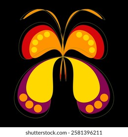 Flat vector illustration. Silhouette of a flying insect. Mixed media. Vector illustration