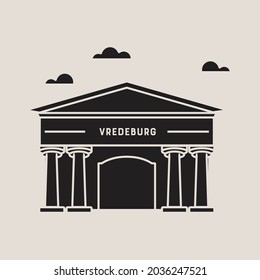 Flat vector illustration silhouette of a historic building in the city of Yogyakarta. Simple icon design cartoon for vacation travel tourist attractions Vredeburg Fortress landmark.