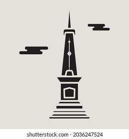 Silueta plana vectorial de un edificio histórico en la ciudad de Yogyakarta. Sencilla caricatura de diseño de íconos para atracciones turísticas en el monumento de Yogyakarta Tugu Putih Jogja.
