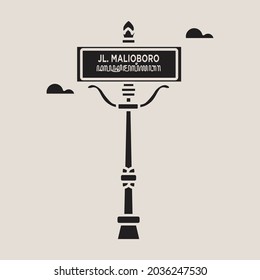 Flat vector illustration silhouette of a historic building in the city of Yogyakarta. Simple icon design cartoon for vacation travel tourist attractions sign Malioboro streets.
