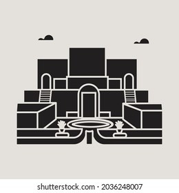 Flat vector illustration silhouette of a historic building in the city of Yogyakarta. Simple icon design for vacation travel tourist attractions in Yogyakarta Warung Boto landmark.