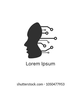 Flat vector illustration silhouette, icon, black, white, face, robot, microchip, processor, artificial intelligence