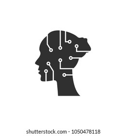 Flat vector illustration silhouette, icon, black, white, female, robot, microchip, processor, artificial intelligence