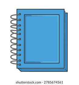 A flat vector illustration of a simple blue spiral bound notebook isolated on a white background.