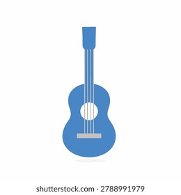 A flat vector illustration of a simple blue acoustic guitar isolated on a white background suitable for music concepts