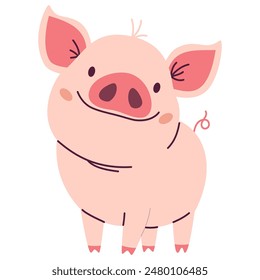 Flat vector illustration in a simple children's style. Cute pig on white background 