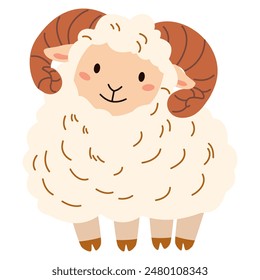 Flat vector illustration in a simple children's style. Cute lamb on white background 