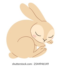 Flat vector illustration in a simple children's style. Cute rabbit sleeping on white background