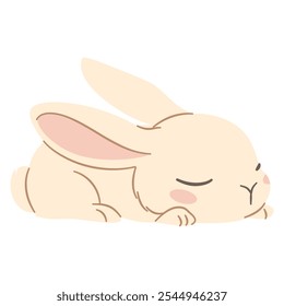 Flat vector illustration in a simple children's style. Cute rabbit sleeping on white background