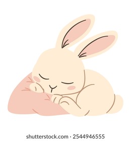 Ilustración vectorial plana en un estilo simple para niños. Conejo lindo que duerme en el fondo blanco