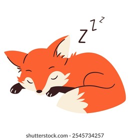 Flat vector illustration in a simple children's style. Cute fox sleeping on white background 