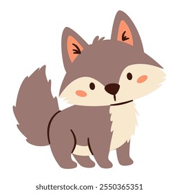 Flat vector illustration in a simple children's style. Cute wolf cub on white background