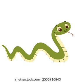 Flat vector illustration in a simple children's style. Cute kind snake on white background