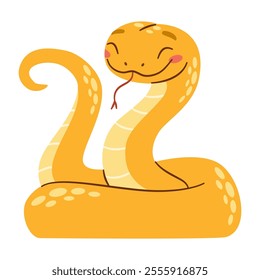 Flat vector illustration in a simple children's style. Cute kind snake on white background