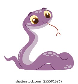 Flat vector illustration in a simple children's style. Cute kind snake on white background