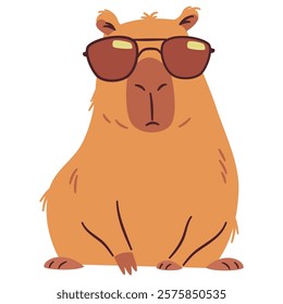 Flat vector illustration in a simple children's style. Cute cool capybara in sunglasses
