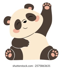 Flat vector illustration in a simple children's style. Cute panda waving his paw and smiling