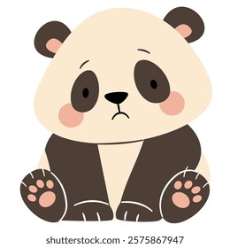 Flat vector illustration in a simple children's style. Cute sad panda on white background 