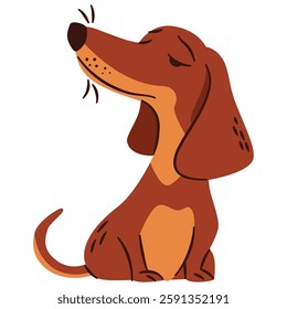 Flat vector illustration in a simple children's style. Cute dachshund dog sitting on white background