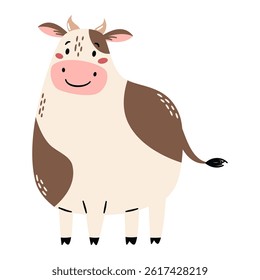 Flat vector illustration in a simple children's style. Cute cow on white background. Farm animals 