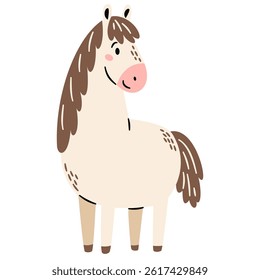 Flat vector illustration in a simple children's style. Cute horse on white background. Farm animals 