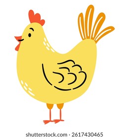 Flat vector illustration in a simple children's style. Cute chicken on white background. Farm animals 