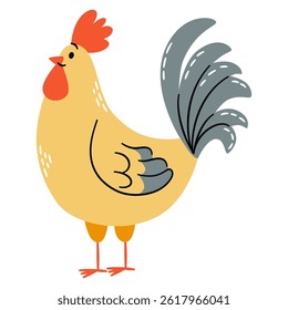 Flat vector illustration in a simple children's style. Cute rooster on white background. Farm animals 