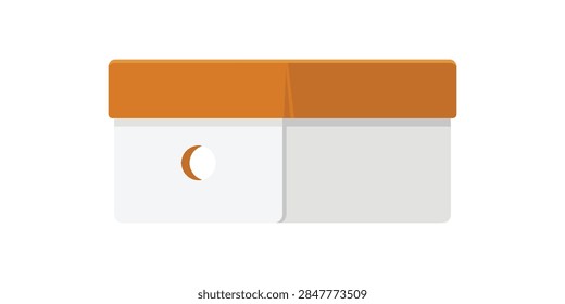 A flat vector illustration of a simple rectangular cardboard shoe box with a brown lid and a circular ventilation hole on the side.