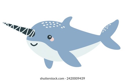 Flat vector illustration in simple Scandinavian style. Cute sword fish on white background 