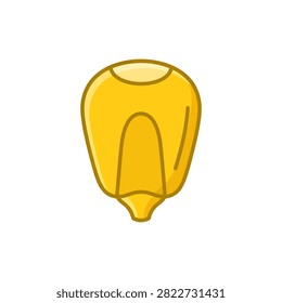 A flat vector illustration of a single dried yellow corn kernel with a simple outline design isolated on a plain white background