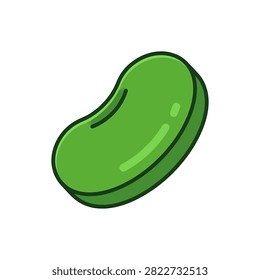 A flat vector illustration of a single green bean or lima bean isolated on a white background, featuring a simple cartoon style.
